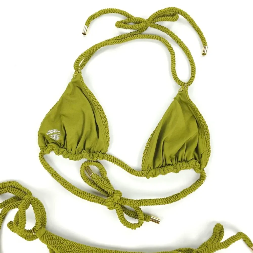 NEW Monday Swimwear Hanalei Bikini Crinkle Moss Set Minimal Resort Beachy Boho
